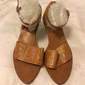 FENDI Rust Leather Sandals W/Kitten Heels Size 41